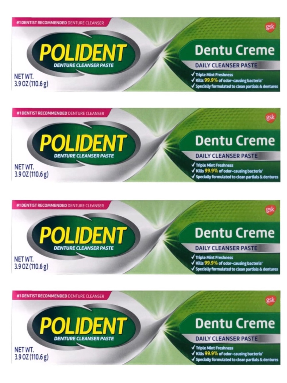 Polident Dentu-Creme Denture Cleaner - 3.9 oz, Pack of 4
